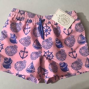 The Beaufort Bonnet Company Pink and Blue Kids Swim Trunks NWT